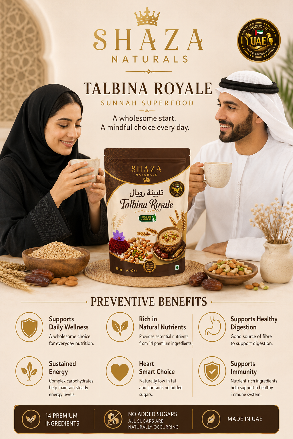 Talbina Royale, 500g – 14-Ingredient Sunnah Barley Blend with Nuts, Dates & Saffron
