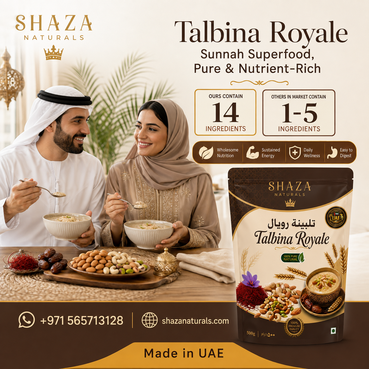Talbina Royale, 500g – 14-Ingredient Sunnah Barley Blend with Nuts, Dates & Saffron